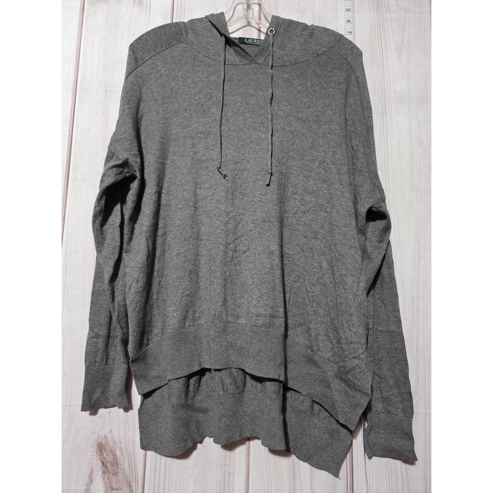 Lauren Ralph Lauren Sweater Womens Medium Gray Hooded Pullover Modal Blend Knit
